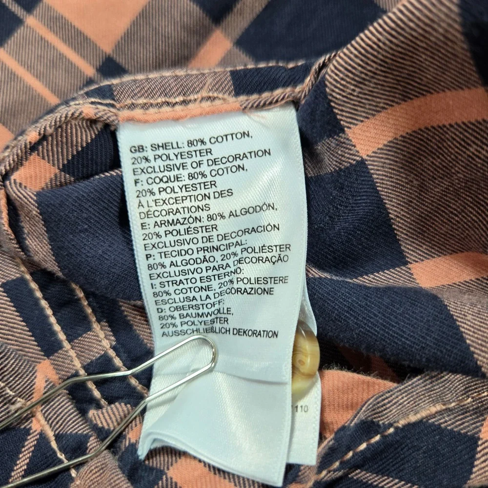The North Face Mens XL Plaid Button Down Shirt Navy Peach Long Sleeve